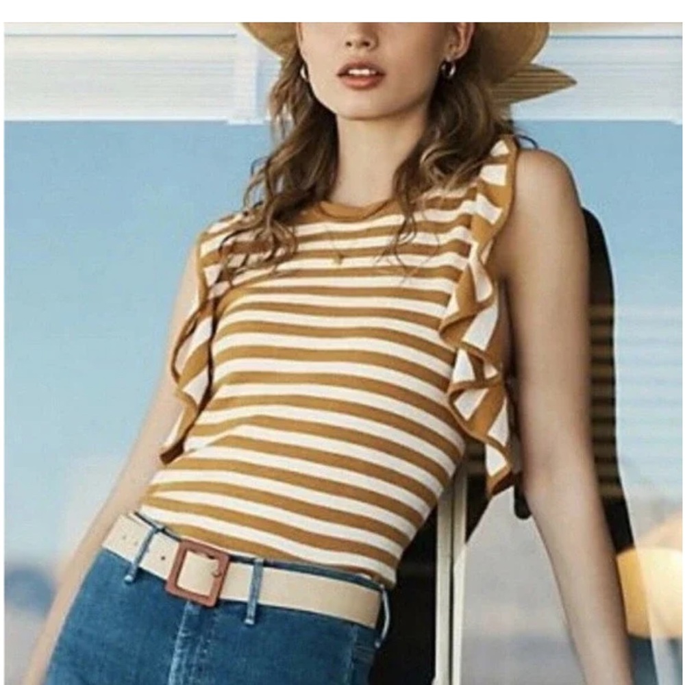 Anthropologie Brown and White Striped Knit Tank Top